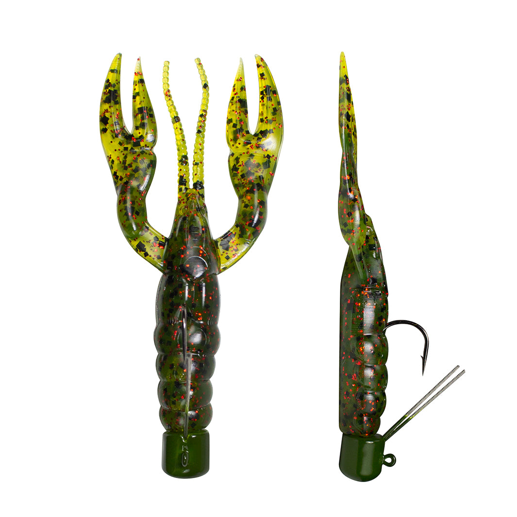 U.S.A. Bass Tackle - 4D Cluster Bomb Craw - Bass-Tech Plastic - Pre-Rigged Crawfish Soft Fishing Lures, Premium Ultra Durable Baits for Freshwater