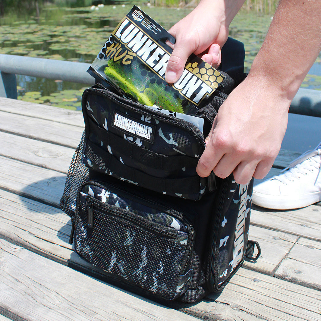Lunkerhunt LTS Camo Waist Bag w/ Tackle Box - Fishing Pack