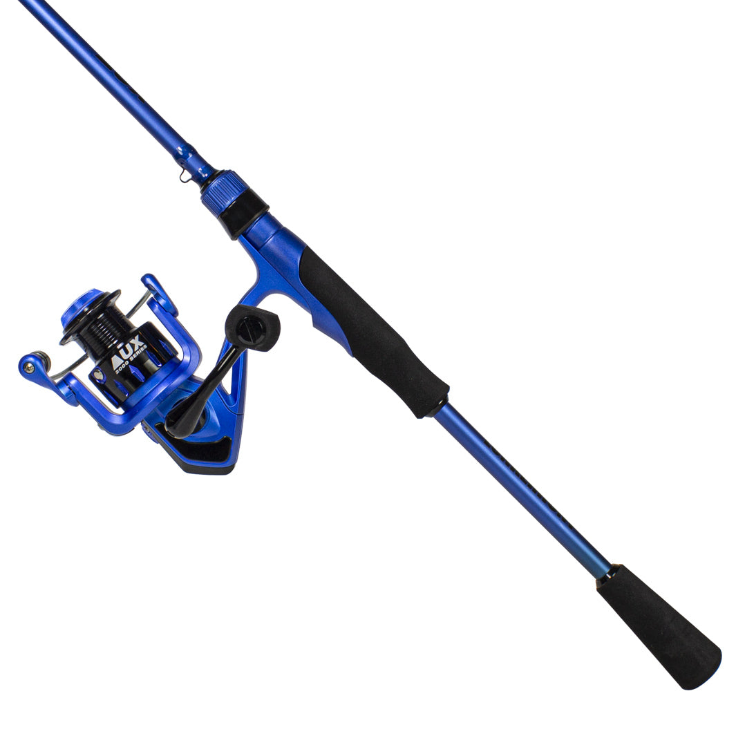 blue fishing rod and reel One Bass Combo, Baitcasting Fishing Pole with Graphite 2Pc Blanks - -Left Handed and General Purpose applications OVERSTOCK (2) Blue/Silver Diamond Series
