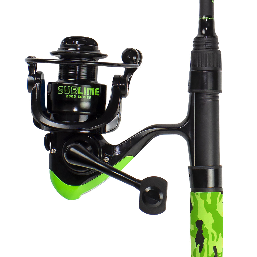 fishing rod combo set KastKing Zephyr Dual-tip Spinning and Reel Green touch grips and premium cork handles Lunkerhunt Sublime Spinning Rod Combo