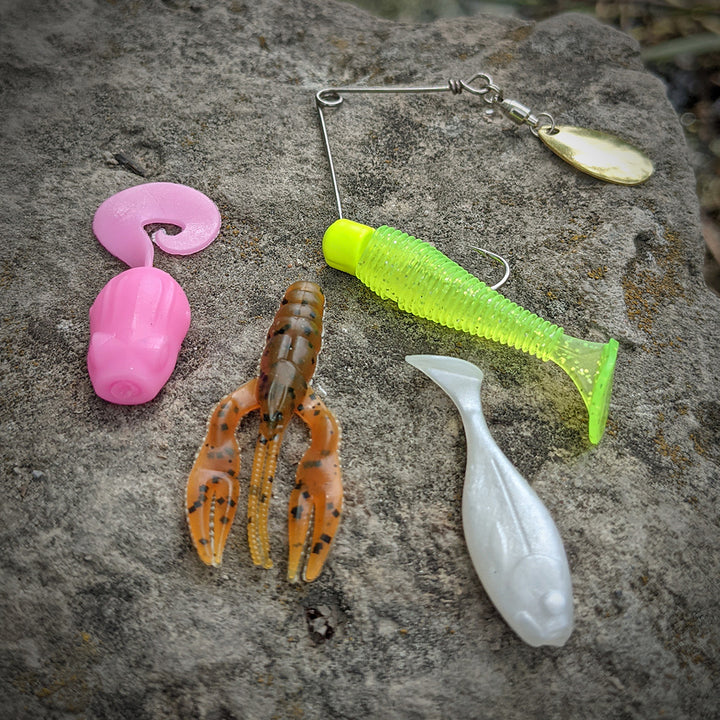buntzen lake fishing lures Pond Pack – Lunkerhunt tail grub design offer Pirate 1965 BRETTON FISHING GEAR Flipping Jig and Soft Plastic Color Options:Swamp Juice